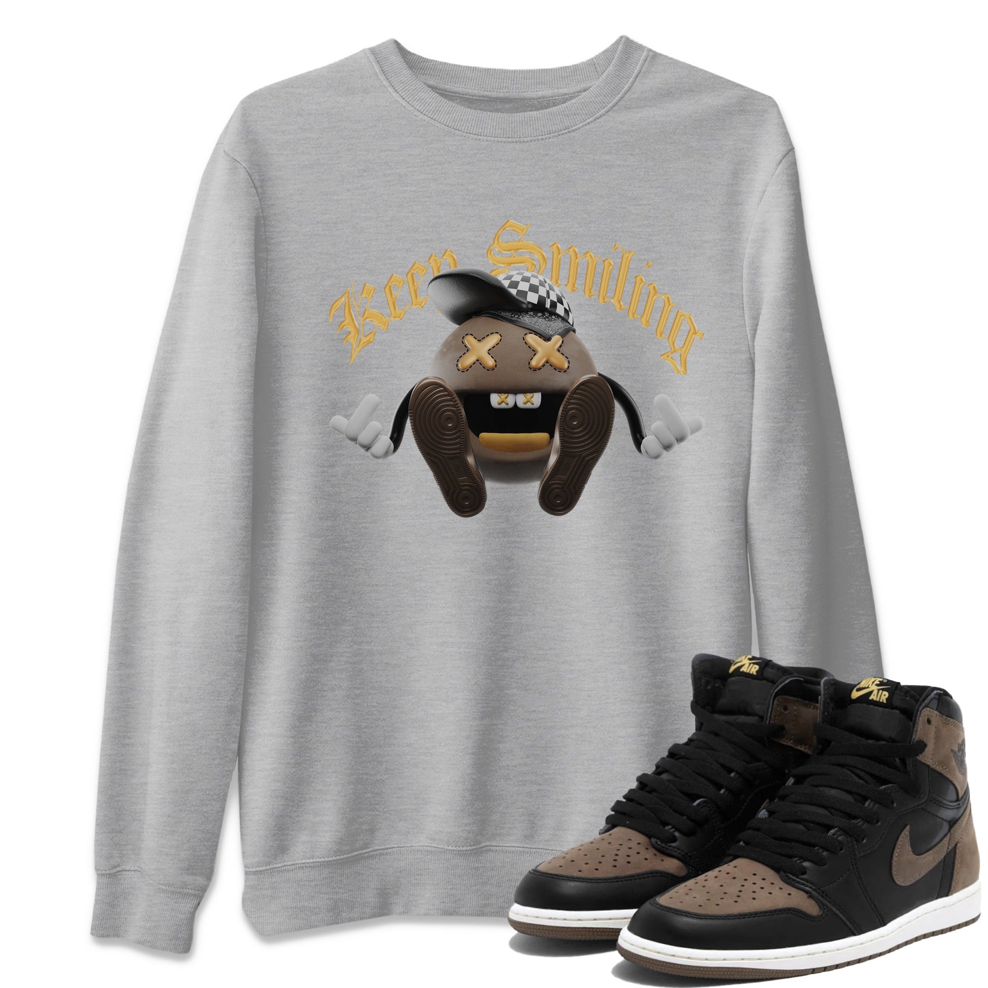 Air Jordan 1 Palomino shirt to match jordans Keep Smiling sneaker tees AJ1 High Palomino SNRT Sneaker Release Tees Unisex Heather Grey 1 T-Shirt