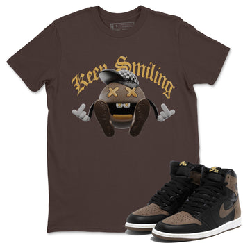 Air Jordan 1 Palomino shirt to match jordans Keep Smiling sneaker tees AJ1 High Palomino SNRT Sneaker Release Tees Unisex Dark Chocolate 1 T-Shirt