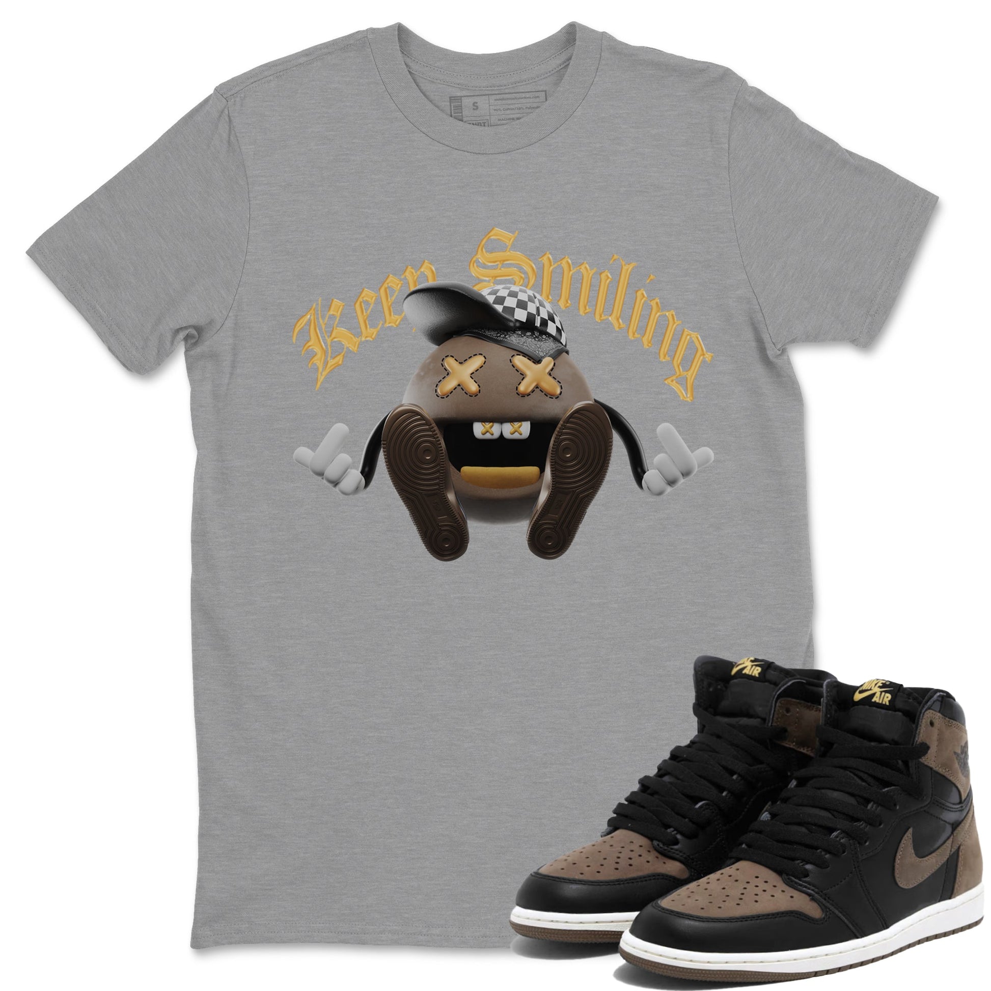 Air Jordan 1 Palomino shirt to match jordans Keep Smiling sneaker tees AJ1 High Palomino SNRT Sneaker Release Tees Unisex Heather Grey 1 T-Shirt