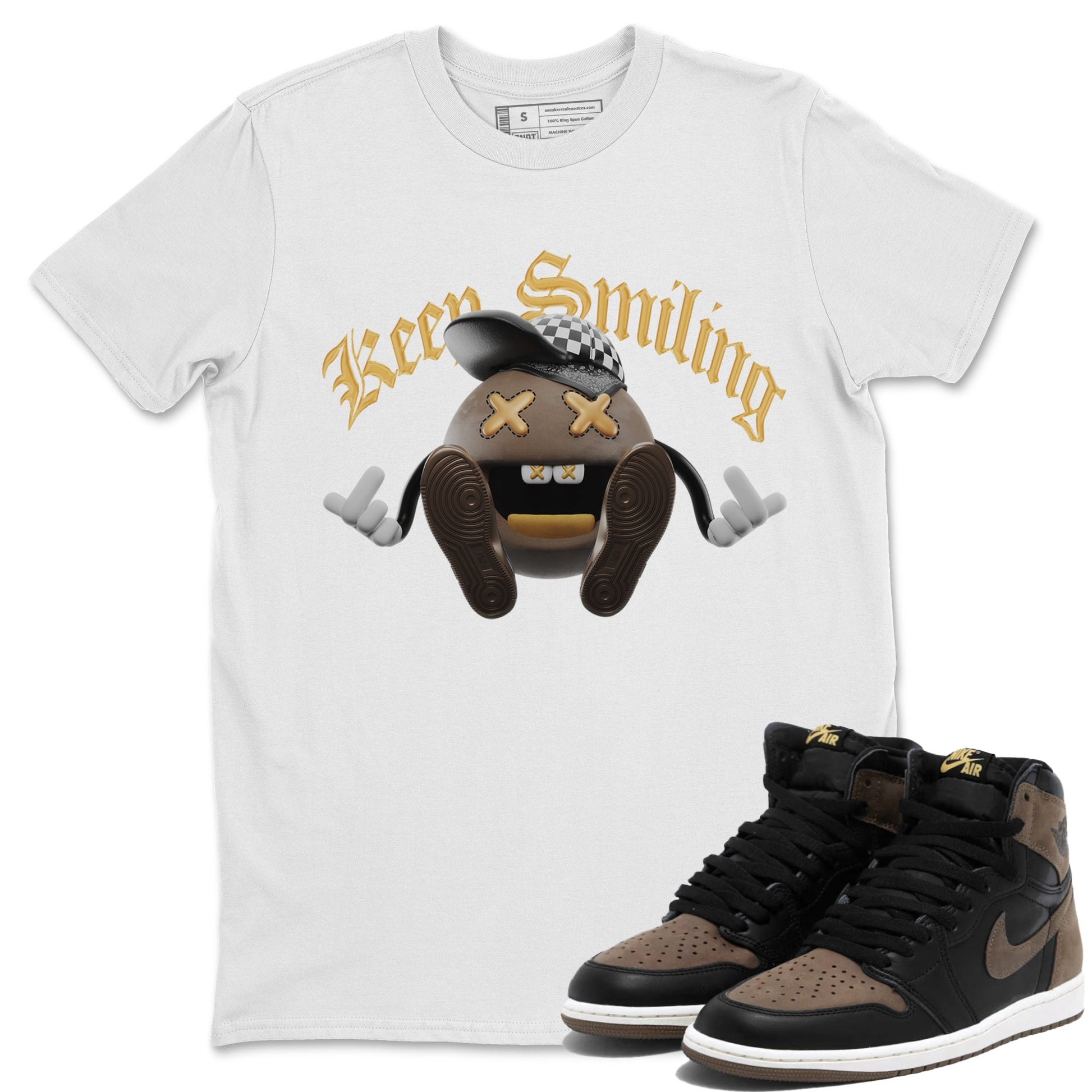 Air Jordan 1 Palomino shirt to match jordans Keep Smiling sneaker tees AJ1 High Palomino SNRT Sneaker Release Tees Unisex White 1 T-Shirt