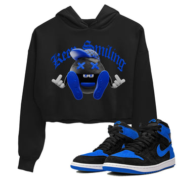 Air Jordan 1 Royal Reimagined shirt to match jordans Keep Smiling sneaker tees AJ1 OG HIGH Royal Reimagined SNRT Sneaker Release Tees Black 1 Crop T-Shirt