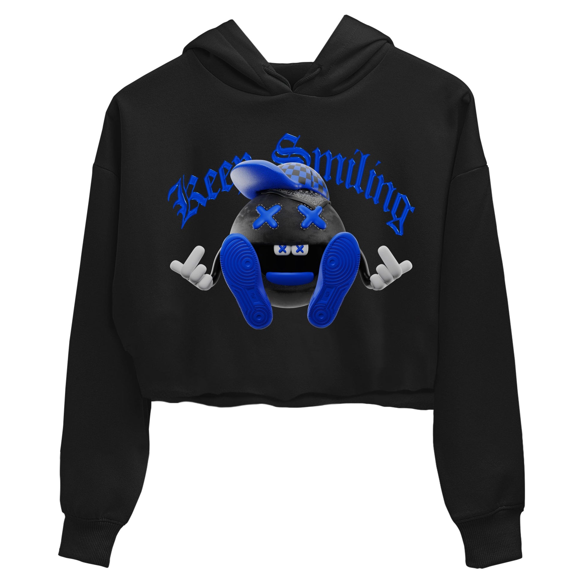 Air Jordan 1 Royal Reimagined shirt to match jordans Keep Smiling sneaker tees AJ1 OG HIGH Royal Reimagined SNRT Sneaker Release Tees Black 2 Crop T-Shirt