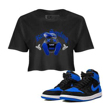 Air Jordan 1 Royal Reimagined shirt to match jordans Keep Smiling sneaker tees AJ1 OG HIGH Royal Reimagined SNRT Sneaker Release Tees Black 1 Crop T-Shirt