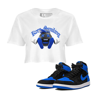 Air Jordan 1 Royal Reimagined shirt to match jordans Keep Smiling sneaker tees AJ1 OG HIGH Royal Reimagined SNRT Sneaker Release Tees White 1 Crop T-Shirt