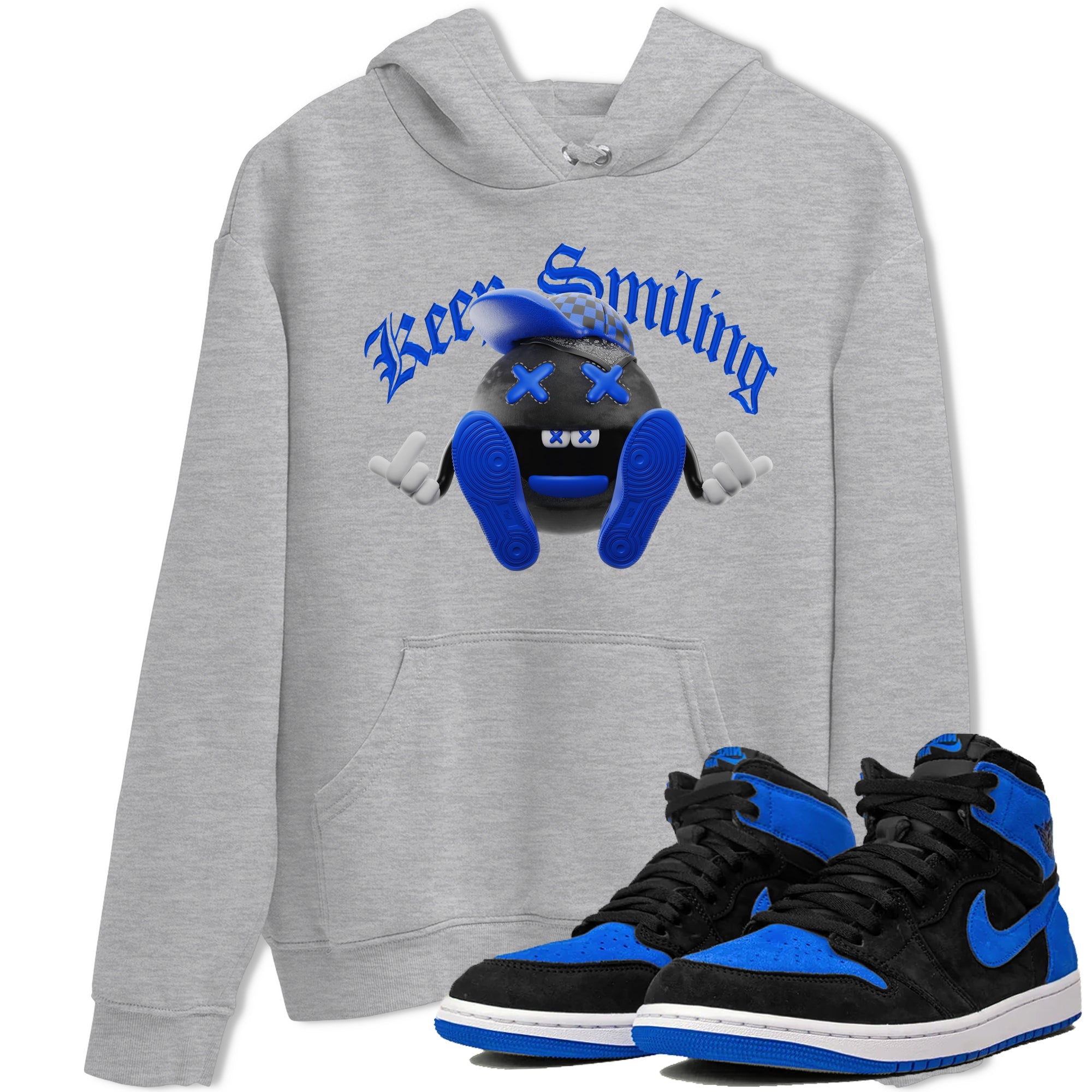Air Jordan 1 Royal Reimagined shirt to match jordans Keep Smiling sneaker tees AJ1 OG HIGH Royal Reimagined SNRT Sneaker Release Tees Unisex Heather Grey 1 T-Shirt