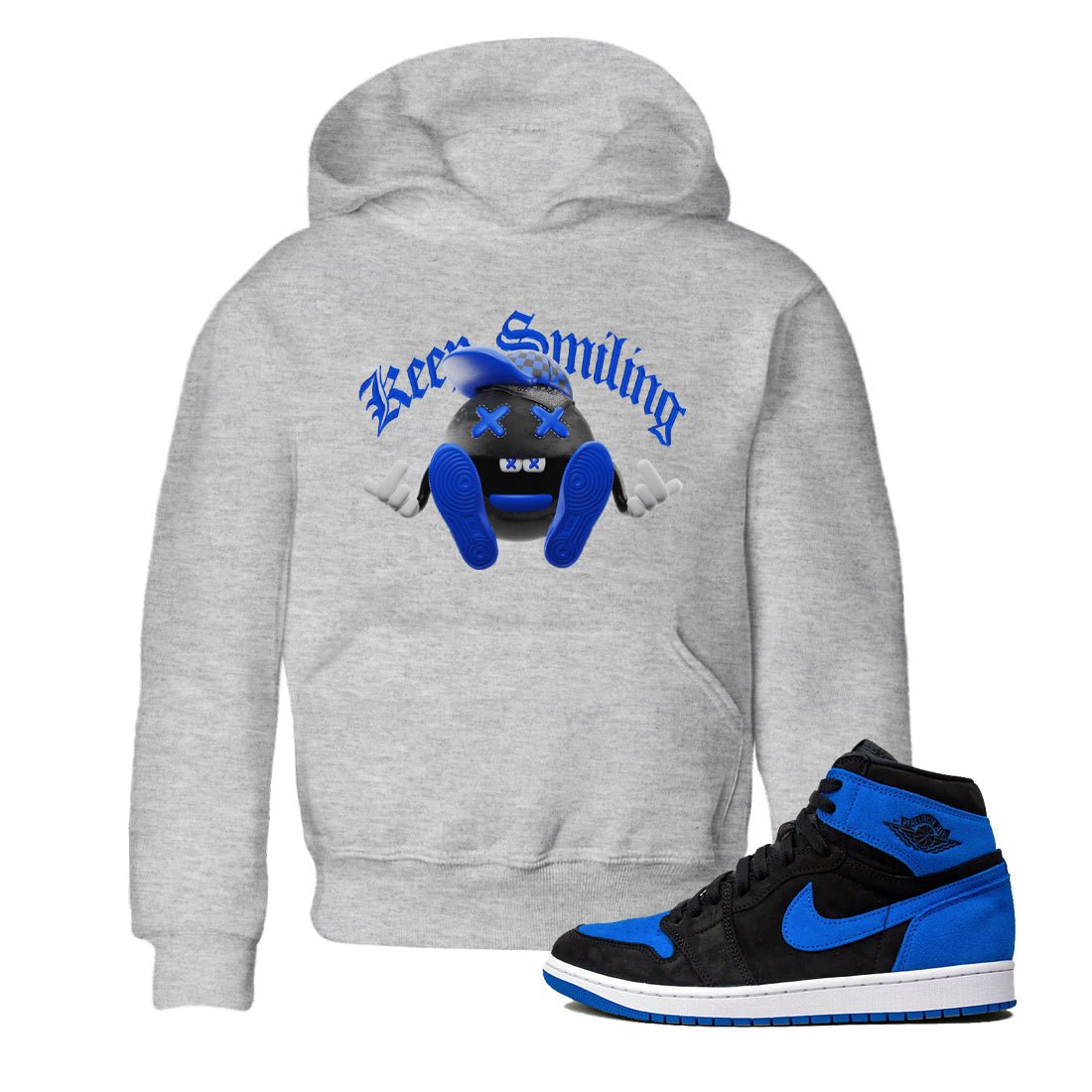 Air Jordan 1 Royal Reimagined shirt to match jordans Keep Smiling sneaker tees AJ1 OG HIGH Royal Reimagined SNRT Sneaker Release Tees Baby Toddler Heather Grey 1 T-Shirt