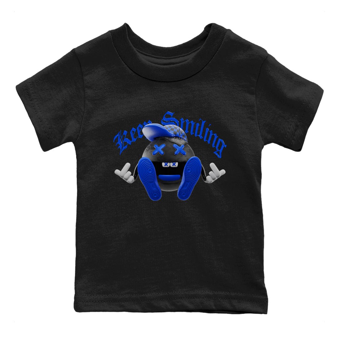 Air Jordan 1 Royal Reimagined shirt to match jordans Keep Smiling sneaker tees AJ1 OG HIGH Royal Reimagined SNRT Sneaker Release Tees Baby Toddler Black 2 T-Shirt