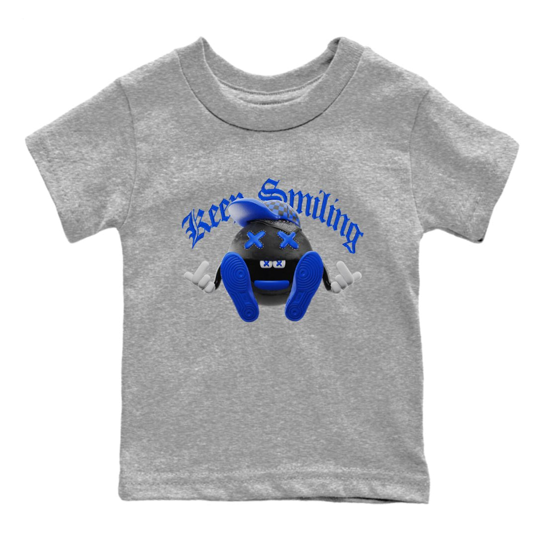 Air Jordan 1 Royal Reimagined shirt to match jordans Keep Smiling sneaker tees AJ1 OG HIGH Royal Reimagined SNRT Sneaker Release Tees Baby Toddler Heather Grey 2 T-Shirt