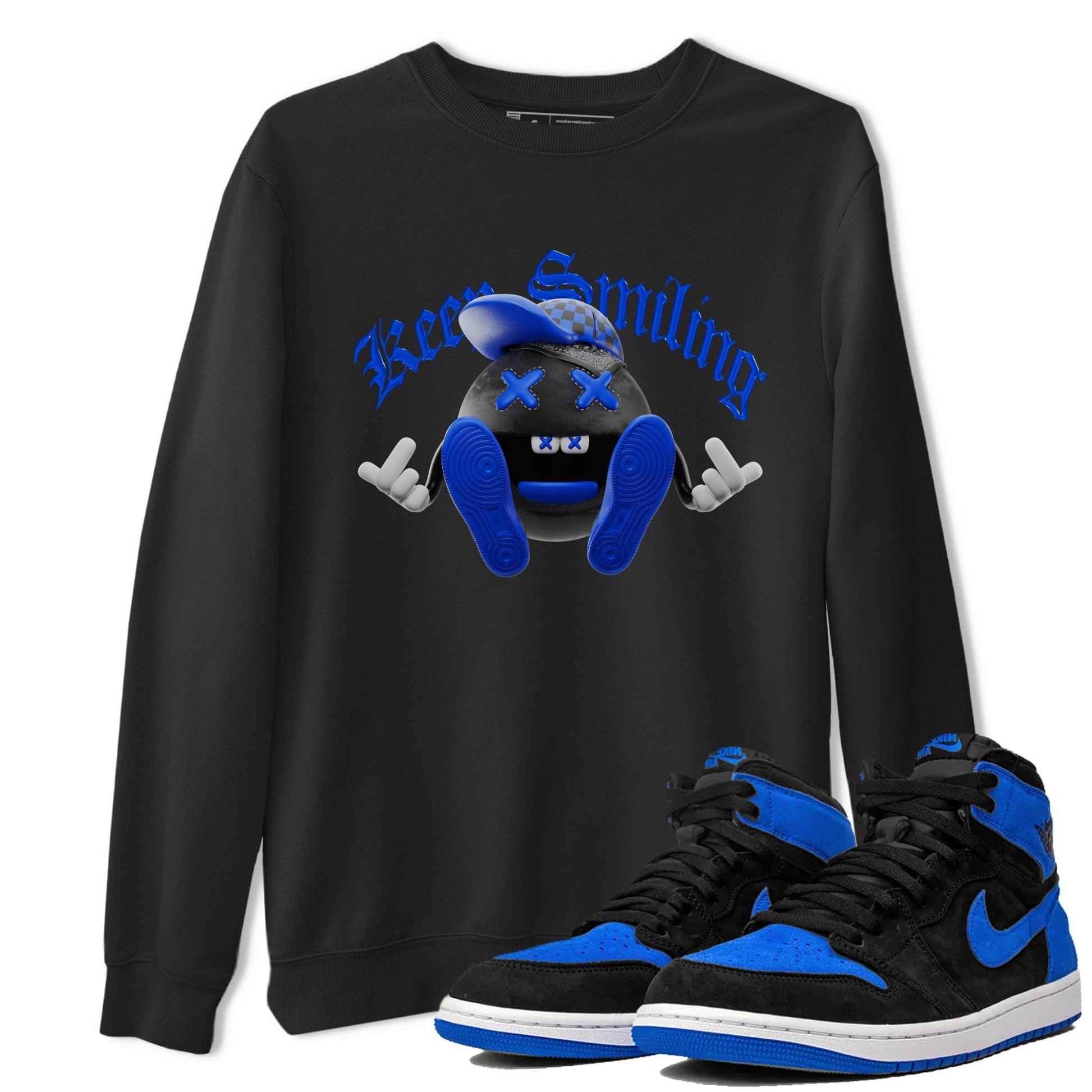 Air Jordan 1 Royal Reimagined shirt to match jordans Keep Smiling sneaker tees AJ1 OG HIGH Royal Reimagined SNRT Sneaker Release Tees Unisex Black 1 T-Shirt