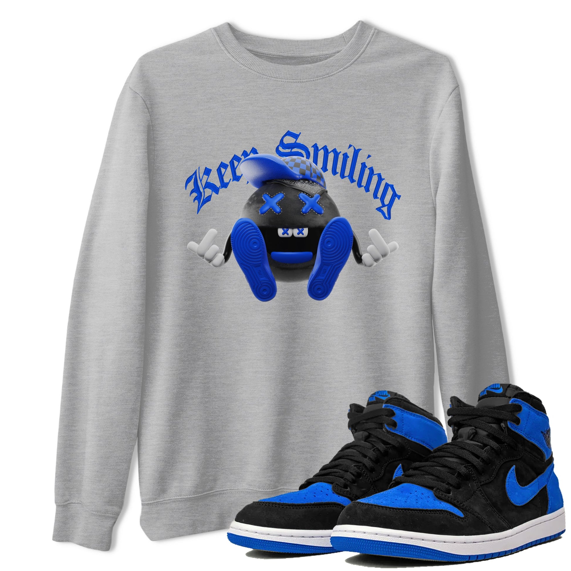 Air Jordan 1 Royal Reimagined shirt to match jordans Keep Smiling sneaker tees AJ1 OG HIGH Royal Reimagined SNRT Sneaker Release Tees Unisex Heather Grey 1 T-Shirt