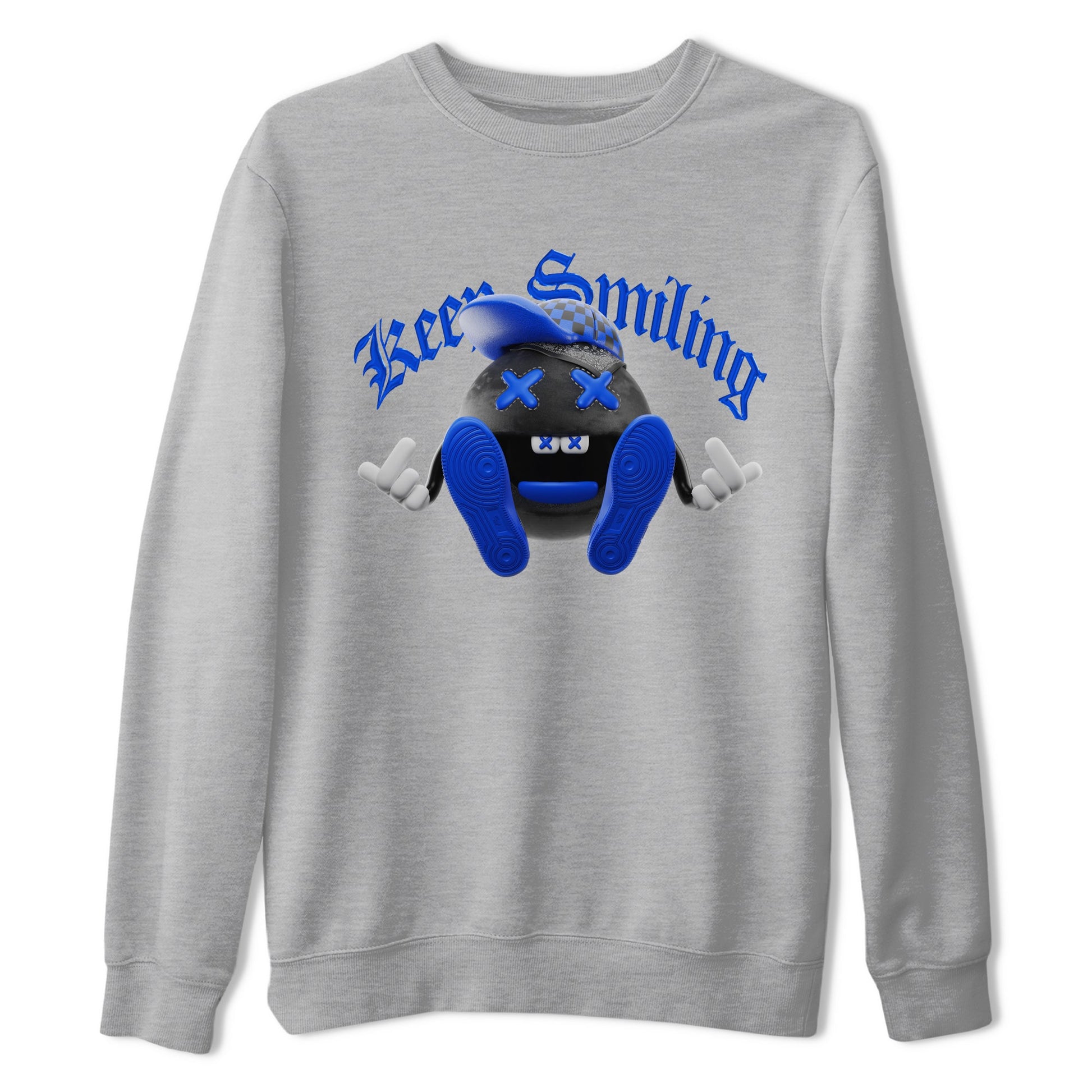 Air Jordan 1 Royal Reimagined shirt to match jordans Keep Smiling sneaker tees AJ1 OG HIGH Royal Reimagined SNRT Sneaker Release Tees Unisex Heather Grey 2 T-Shirt