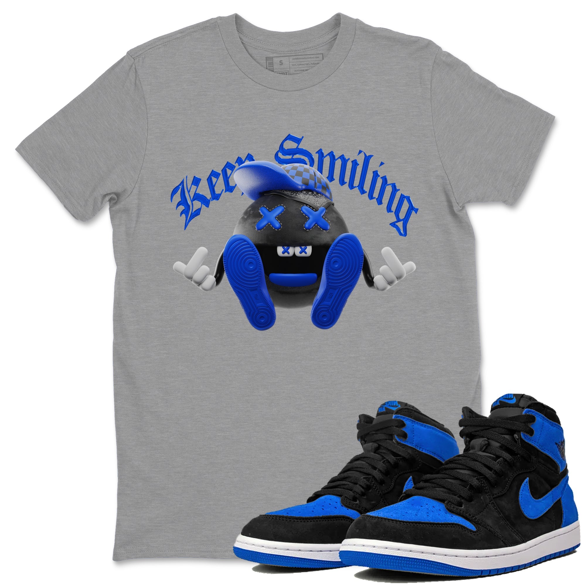 Air Jordan 1 Royal Reimagined shirt to match jordans Keep Smiling sneaker tees AJ1 OG HIGH Royal Reimagined SNRT Sneaker Release Tees Unisex Heather Grey 1 T-Shirt