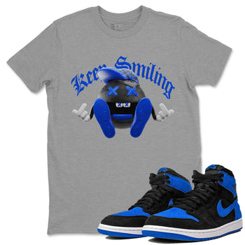 Air Jordan 1 Royal Reimagined shirt to match jordans Keep Smiling sneaker tees AJ1 OG HIGH Royal Reimagined SNRT Sneaker Release Tees Unisex Heather Grey 1 T-Shirt