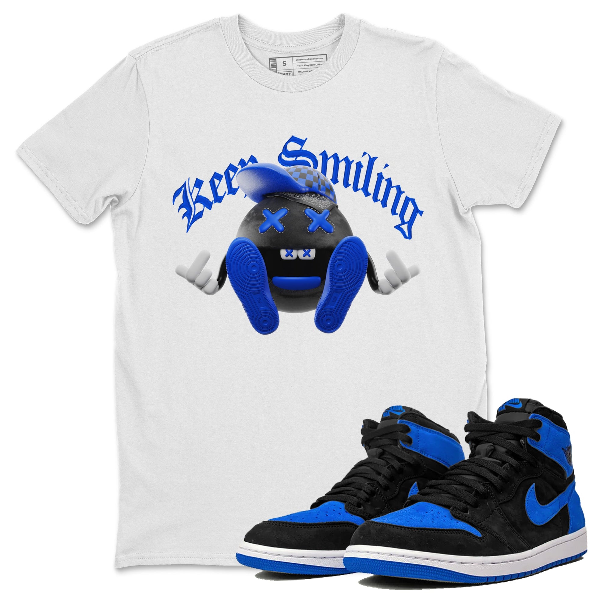 Air Jordan 1 Royal Reimagined shirt to match jordans Keep Smiling sneaker tees AJ1 OG HIGH Royal Reimagined SNRT Sneaker Release Tees Unisex White 1 T-Shirt