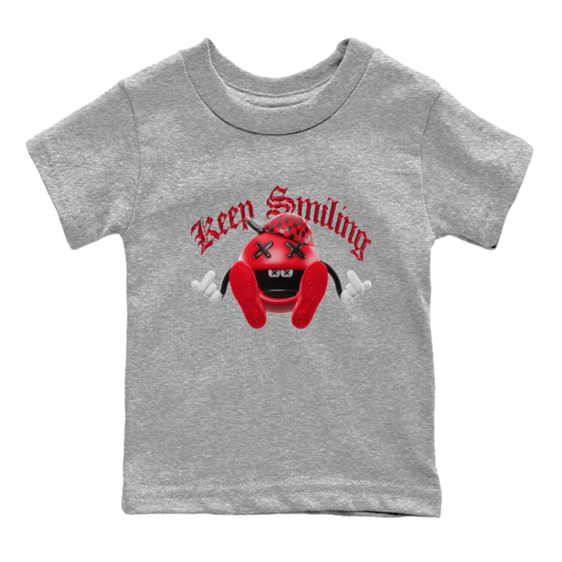 Air Jordan 1 Satin Bred Sneaker Match Tees Keep Smiling Sneaker Tees AJ1 Satin Bred Sneaker Release Tees Kids Shirts Heather Grey 2