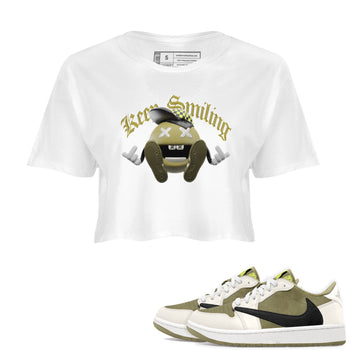 Air Jordan 1 Travis Scott Golf shirt to match jordans Keep Smiling sneaker tees AJ1 lowTravis Scott Golf SNRT Sneaker Release Tees White 1 Crop T-Shirt