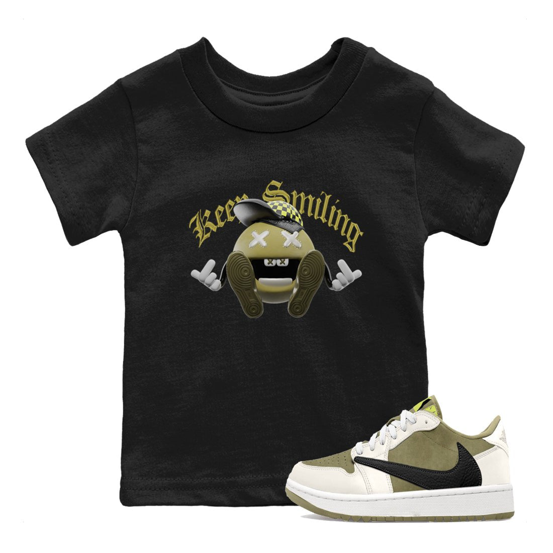 Air Jordan 1 Travis Scott Golf shirt to match jordans Keep Smiling sneaker tees AJ1 lowTravis Scott Golf SNRT Sneaker Release Tees Baby Toddler Black 1 T-Shirt