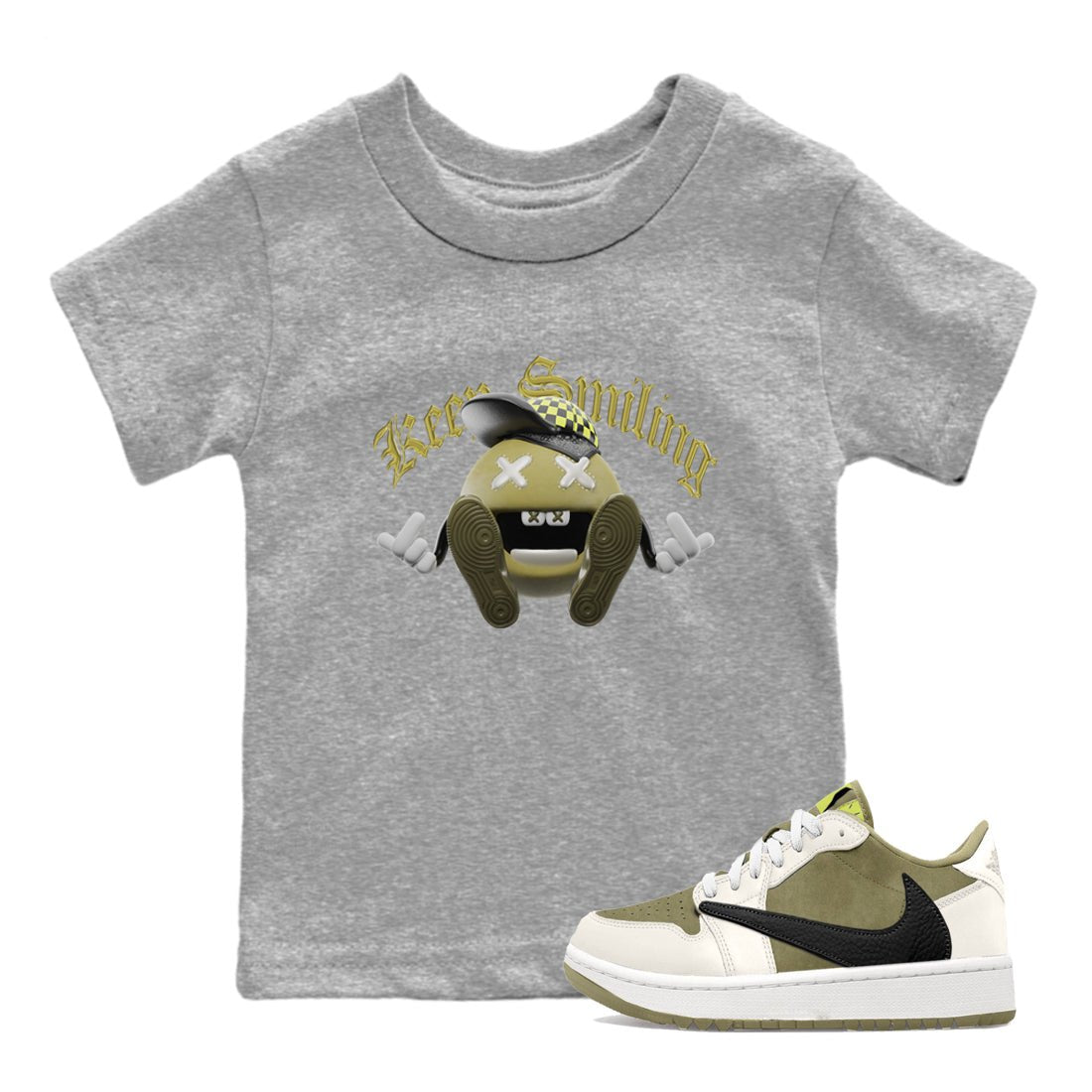 Air Jordan 1 Travis Scott Golf shirt to match jordans Keep Smiling sneaker tees AJ1 lowTravis Scott Golf SNRT Sneaker Release Tees Baby Toddler Heather Grey 1 T-Shirt