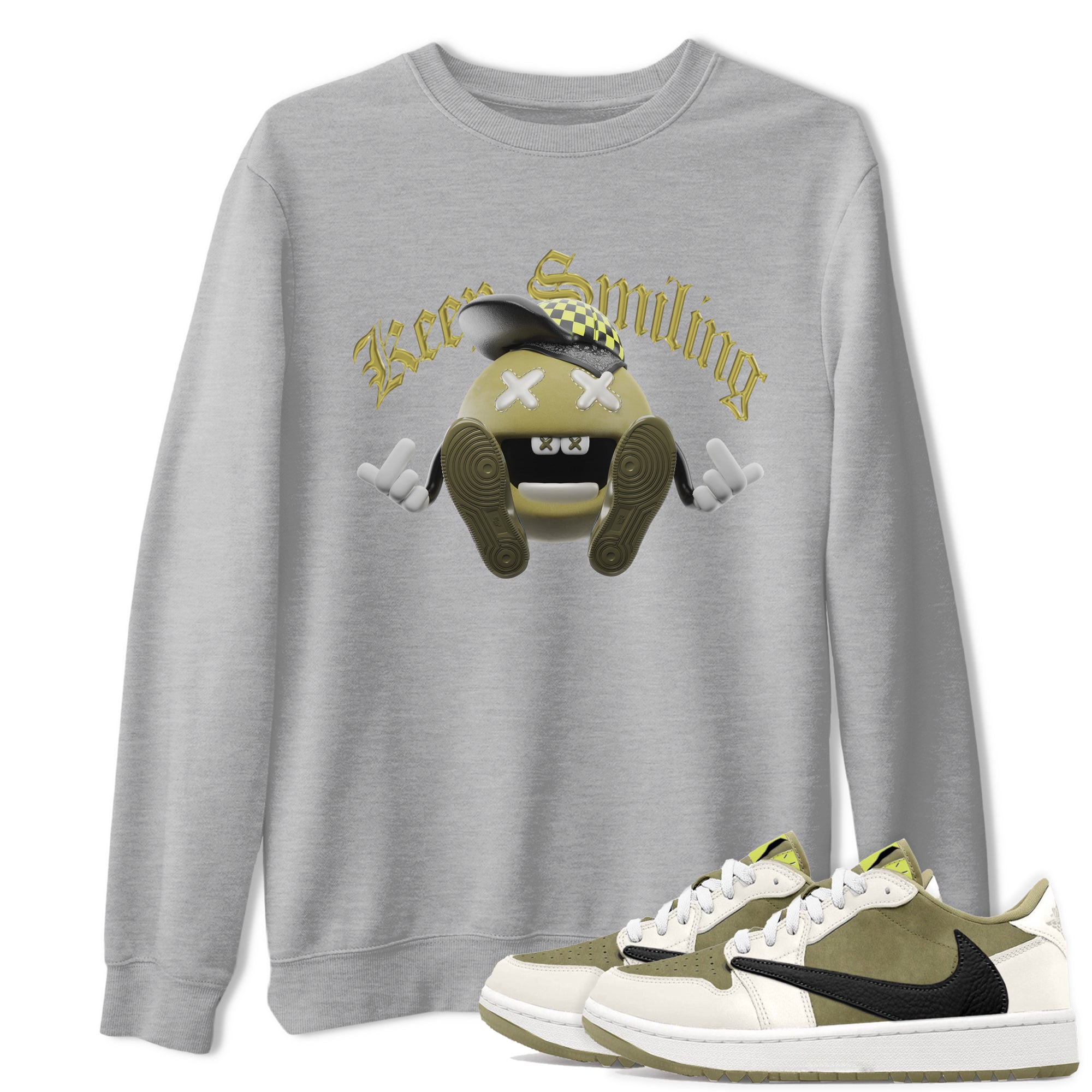 Air Jordan 1 Travis Scott Golf shirt to match jordans Keep Smiling sneaker tees AJ1 lowTravis Scott Golf SNRT Sneaker Release Tees Unisex Heather Grey 1 T-Shirt