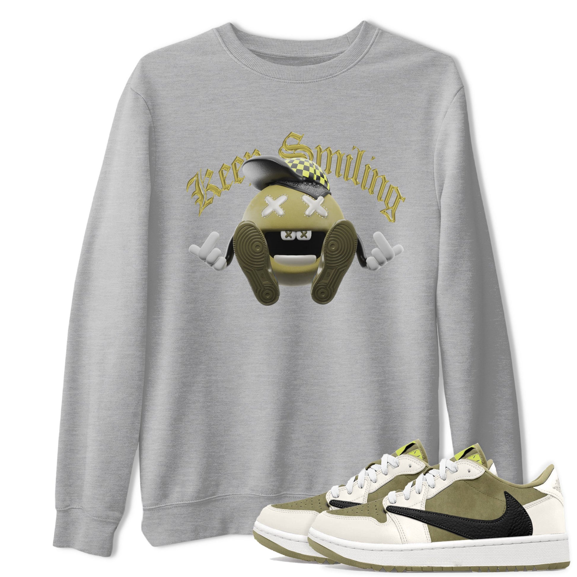 Air Jordan 1 Travis Scott Golf shirt to match jordans Keep Smiling sneaker tees AJ1 lowTravis Scott Golf SNRT Sneaker Release Tees Unisex Heather Grey 1 T-Shirt