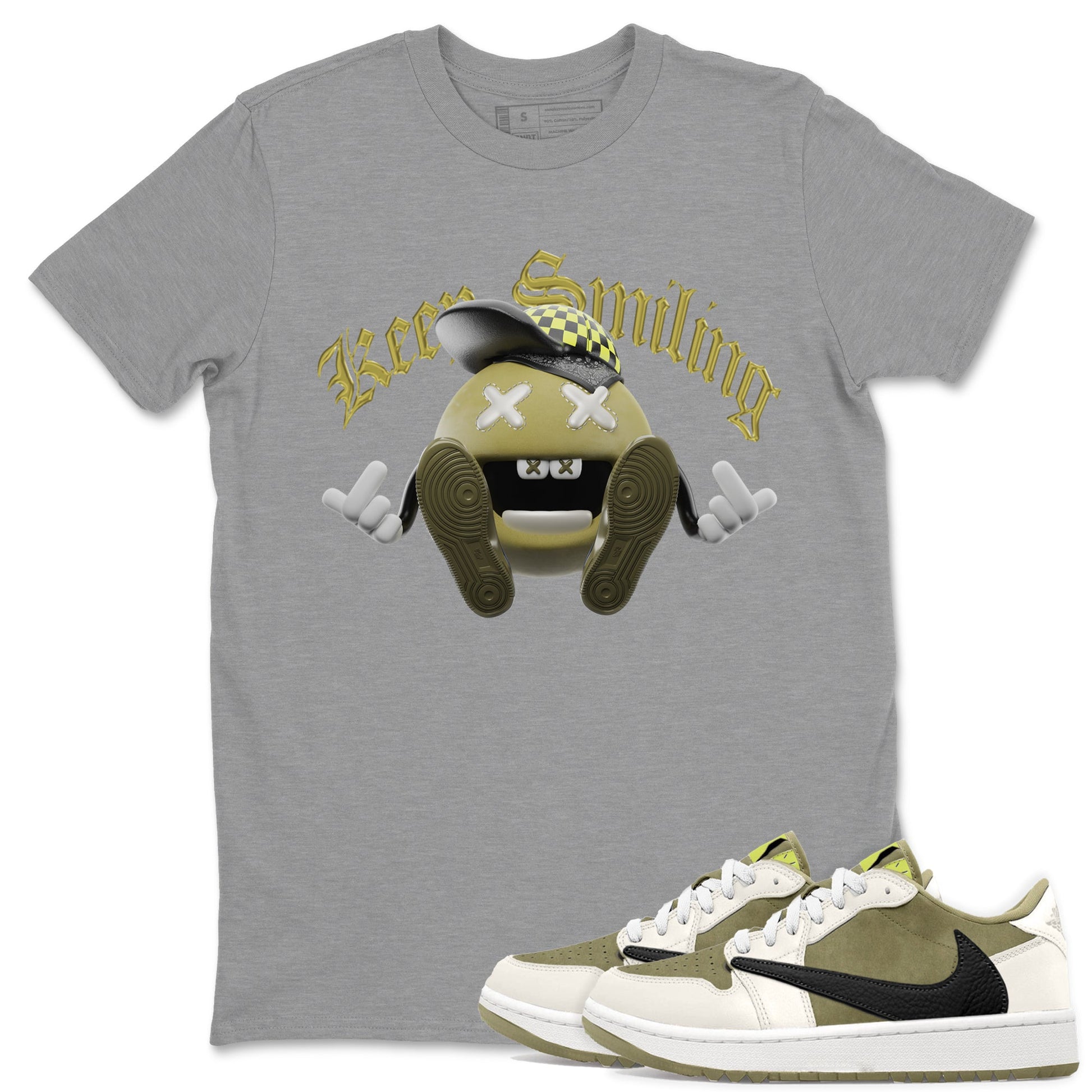 Air Jordan 1 Travis Scott Golf shirt to match jordans Keep Smiling sneaker tees AJ1 lowTravis Scott Golf SNRT Sneaker Release Tees Unisex Heather Grey 1 T-Shirt
