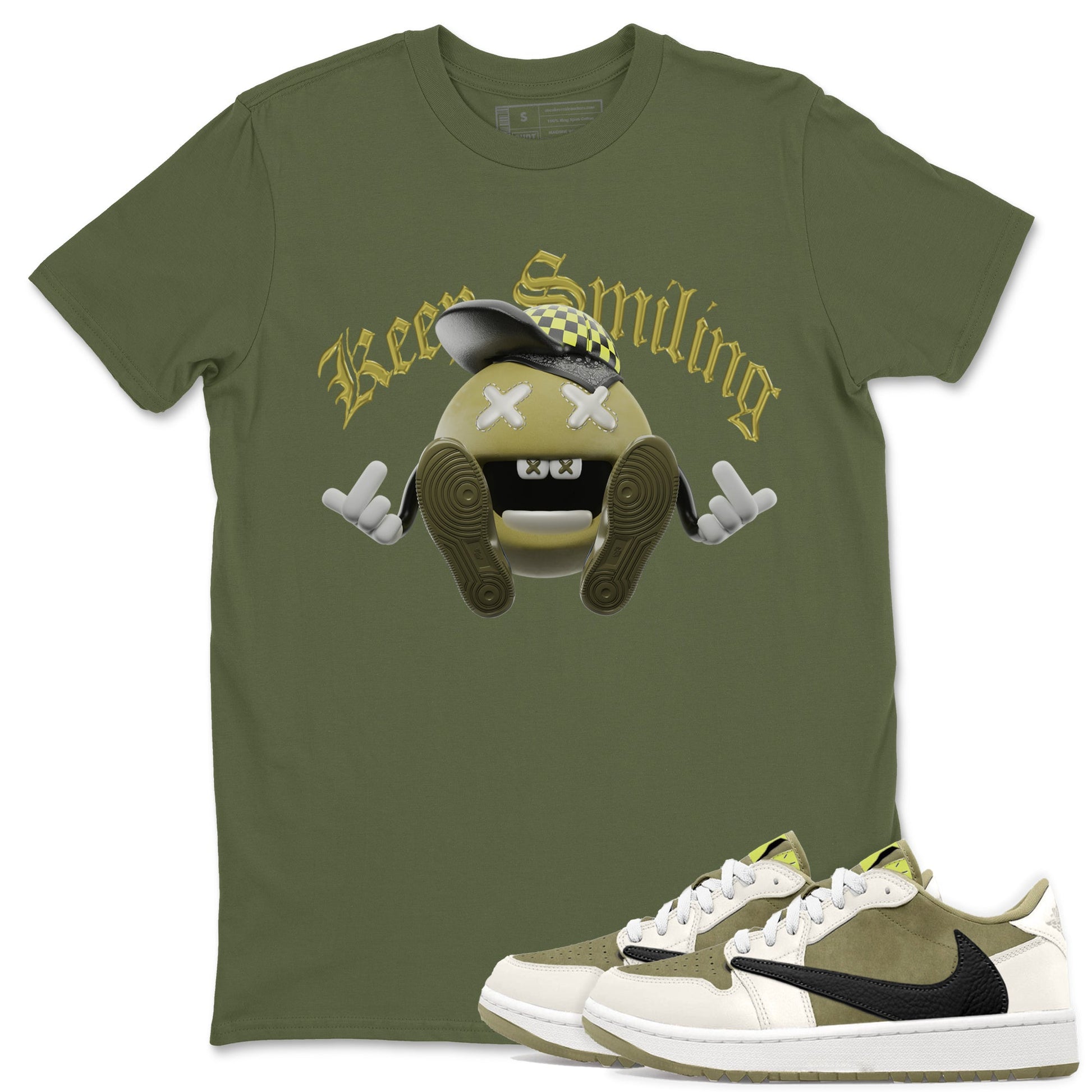 Air Jordan 1 Travis Scott Golf shirt to match jordans Keep Smiling sneaker tees AJ1 lowTravis Scott Golf SNRT Sneaker Release Tees Unisex Military Green 1 T-Shirt