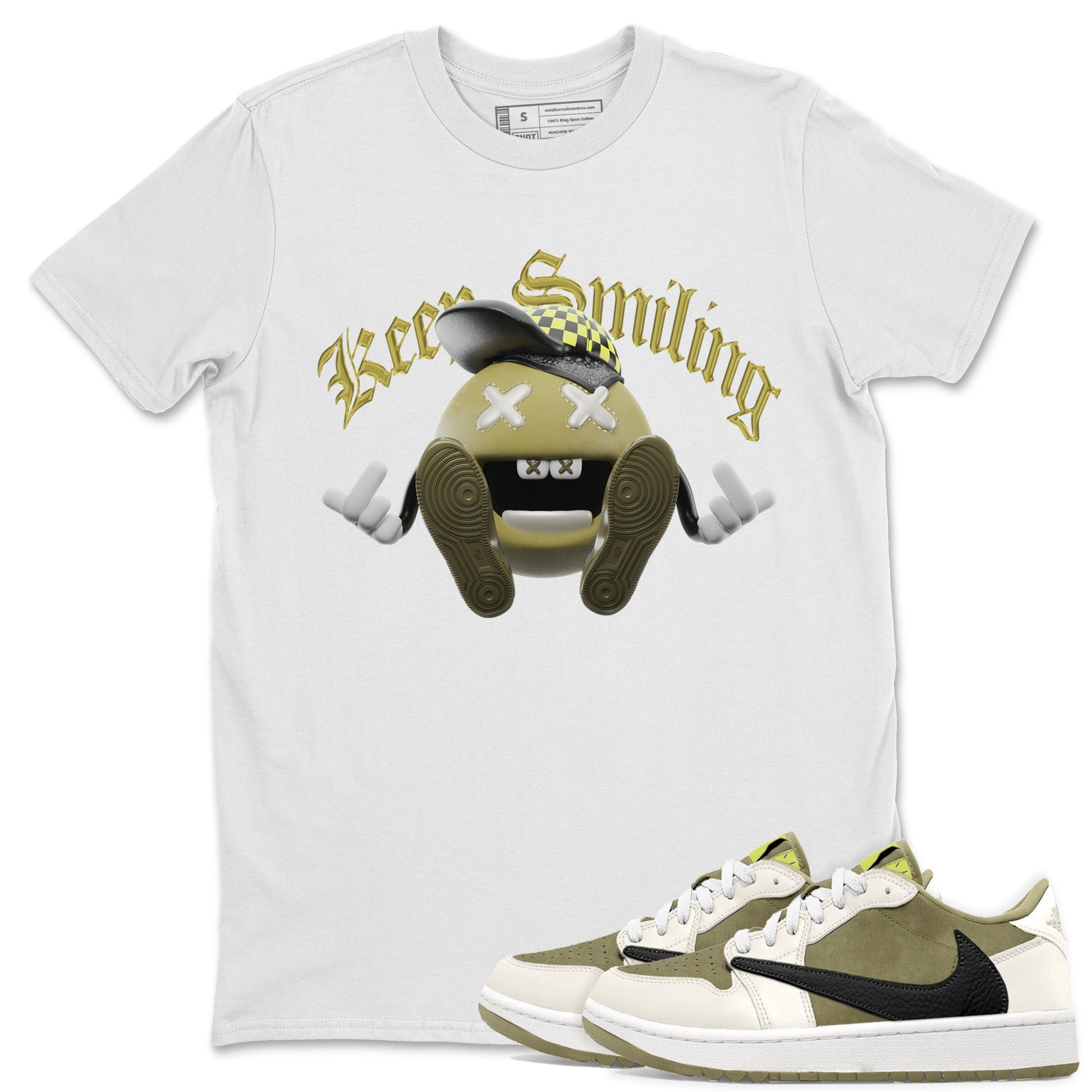 Air Jordan 1 Travis Scott Golf shirt to match jordans Keep Smiling sneaker tees AJ1 lowTravis Scott Golf SNRT Sneaker Release Tees Unisex White 1 T-Shirt