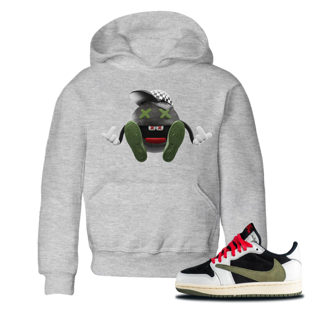 Air Jordan 1 Travis Scott Olive Sneaker Match Tees Keep Smiling Sneaker Tees AJ1 OG Travis Scott Olive Sneaker Release Tees Kids Shirts Heather Grey 1