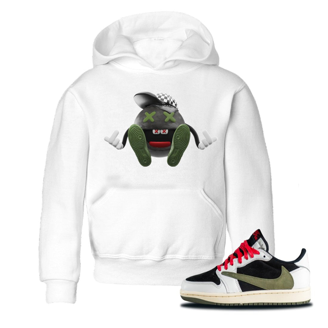Air Jordan 1 Travis Scott Olive Sneaker Match Tees Keep Smiling Sneaker Tees AJ1 OG Travis Scott Olive Sneaker Release Tees Kids Shirts White 1