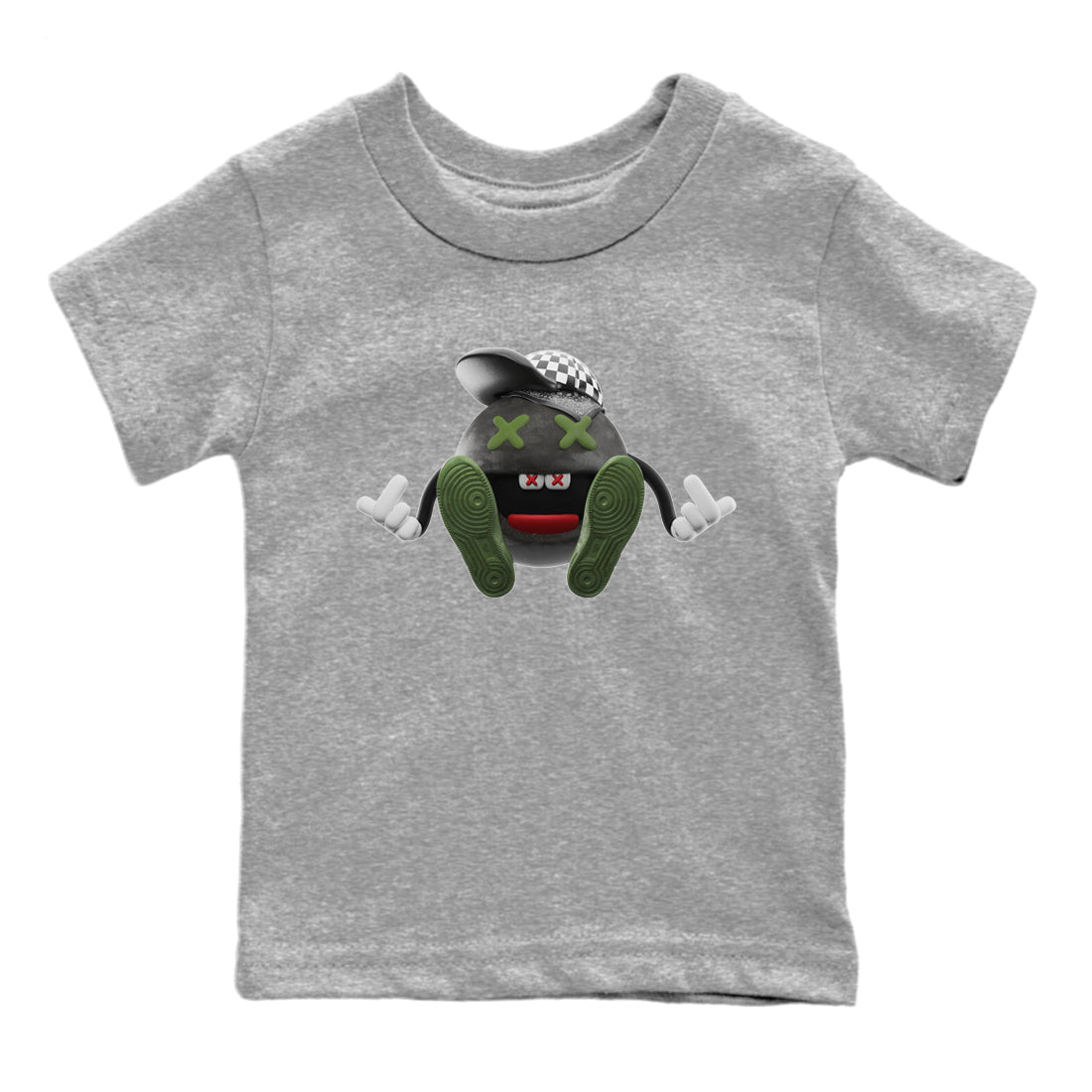 Air Jordan 1 Travis Scott Olive Sneaker Match Tees Keep Smiling Sneaker Tees AJ1 OG Travis Scott Olive Sneaker Release Tees Kids Shirts Heather Grey 2