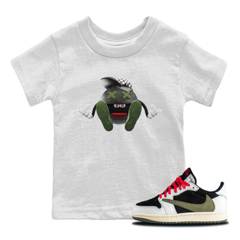 Air Jordan 1 Travis Scott Olive Sneaker Match Tees Keep Smiling Sneaker Tees AJ1 OG Travis Scott Olive Sneaker Release Tees Kids Shirts White 1