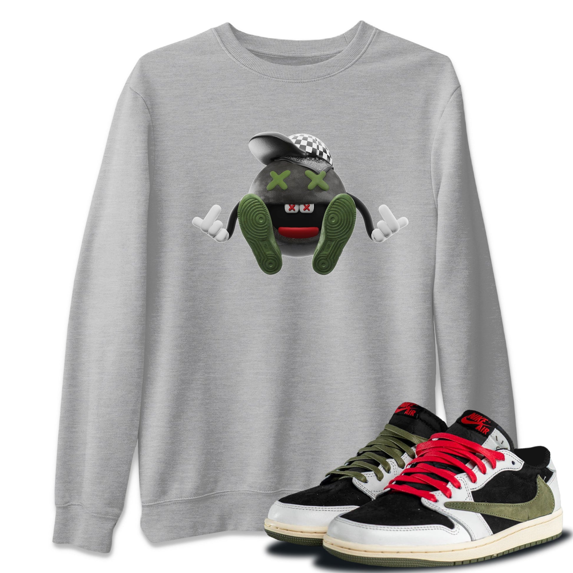 Air Jordan 1 Travis Scott Olive Sneaker Match Tees Keep Smiling Sneaker Tees AJ1 OG Travis Scott Olive Sneaker Release Tees Unisex Shirts Heather Grey 1