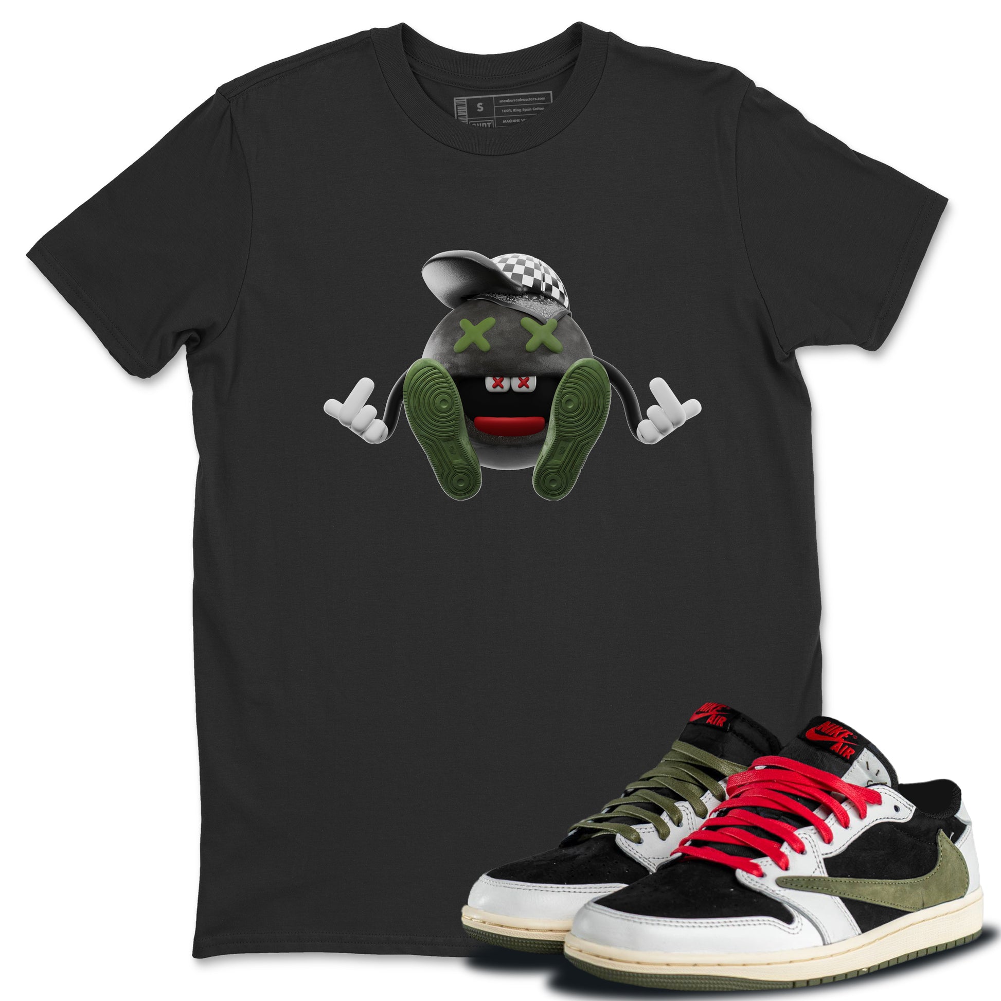 Air Jordan 1 Travis Scott Olive Sneaker Match Tees Keep Smiling Sneaker Tees AJ1 OG Travis Scott Olive Sneaker Release Tees Unisex Shirts White 1