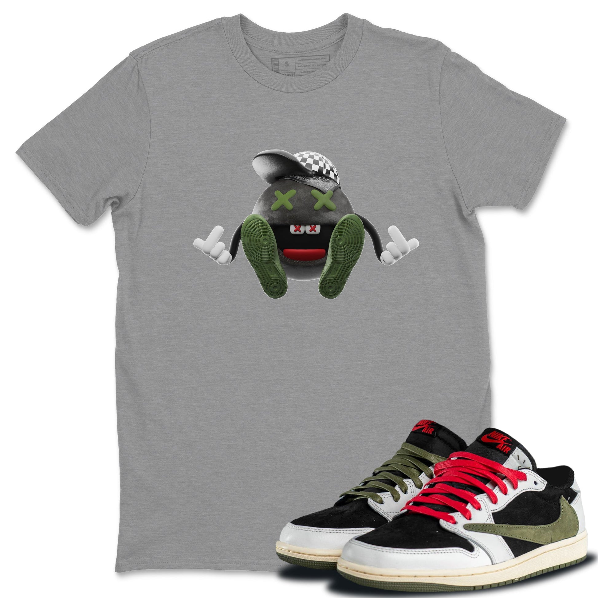 Air Jordan 1 Travis Scott Olive Sneaker Match Tees Keep Smiling Sneaker Tees AJ1 OG Travis Scott Olive Sneaker Release Tees Unisex Shirts Heather Grey 1