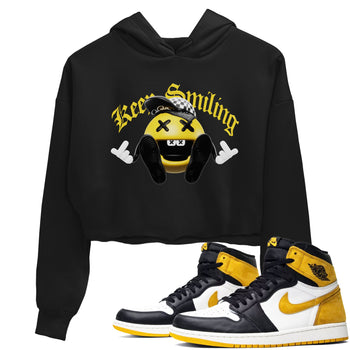 1s Yellow Ochre shirt to match jordans Keep Smiling sneaker tees Air Jordan 1 Yellow Ochre SNRT Sneaker Release Tees Black 1 crop length shirt