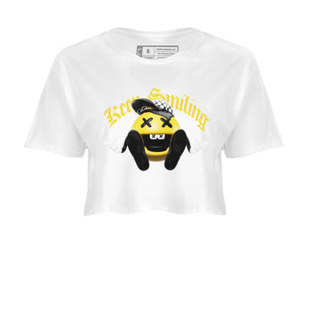 1s Yellow Ochre shirt to match jordans Keep Smiling sneaker tees Air Jordan 1 Yellow Ochre SNRT Sneaker Release Tees White 2 crop length shirt