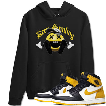 1s Yellow Ochre shirt to match jordans Keep Smiling sneaker tees Air Jordan 1 Yellow Ochre SNRT Sneaker Release Tees unisex cotton Black 1 crew neck shirt