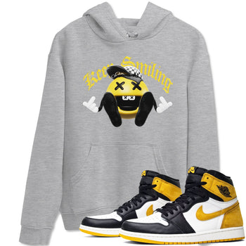 1s Yellow Ochre shirt to match jordans Keep Smiling sneaker tees Air Jordan 1 Yellow Ochre SNRT Sneaker Release Tees unisex cotton Heather Grey 1 crew neck shirt