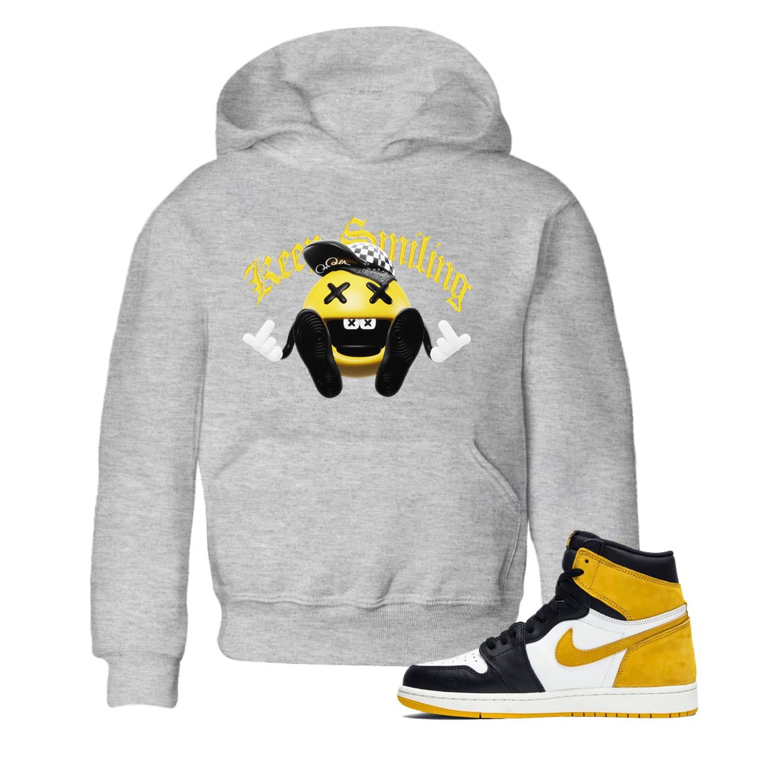 1s Yellow Ochre shirt to match jordans Keep Smiling sneaker tees Air Jordan 1 Yellow Ochre SNRT sneaker release tees baby toddler Heather Grey 1 cotton Shirt