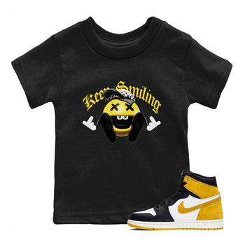 1s Yellow Ochre shirt to match jordans Keep Smiling sneaker tees Air Jordan 1 Yellow Ochre SNRT sneaker release tees baby toddler Black 1 cotton Shirt