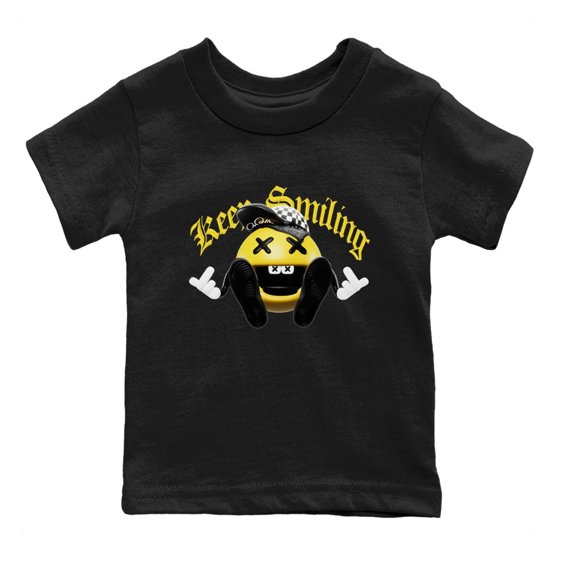 1s Yellow Ochre shirt to match jordans Keep Smiling sneaker tees Air Jordan 1 Yellow Ochre SNRT sneaker release tees baby toddler Black 2 cotton Shirt