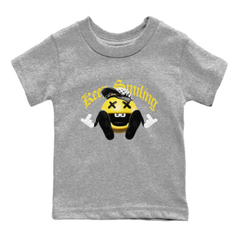 1s Yellow Ochre shirt to match jordans Keep Smiling sneaker tees Air Jordan 1 Yellow Ochre SNRT sneaker release tees baby toddler Heather Grey 2 cotton Shirt
