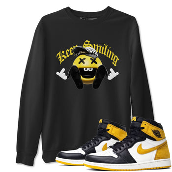 1s Yellow Ochre shirt to match jordans Keep Smiling sneaker tees Air Jordan 1 Yellow Ochre SNRT Sneaker Release Tees unisex cotton Black 1 crew neck shirt