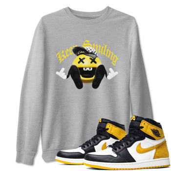 1s Yellow Ochre shirt to match jordans Keep Smiling sneaker tees Air Jordan 1 Yellow Ochre SNRT Sneaker Release Tees unisex cotton Heather Grey 1 crew neck shirt