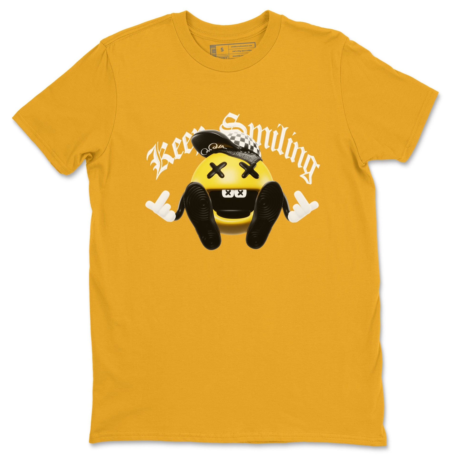 1s Yellow Ochre shirt to match jordans Keep Smiling sneaker tees Air Jordan 1 Yellow Ochre SNRT Sneaker Release Tees unisex cotton Gold 2 crew neck shirt