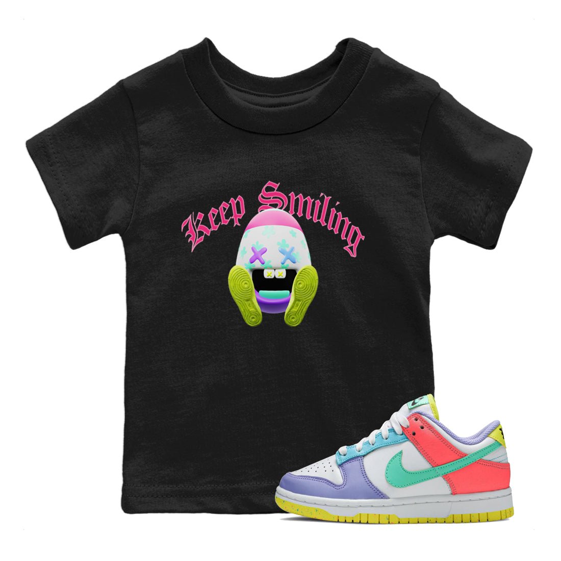 Dunk Easter Candy Sneaker Match Tees Keep Smiling Sneaker Tees Nike Easter Sneaker Release Tees Kids Shirts Black 1