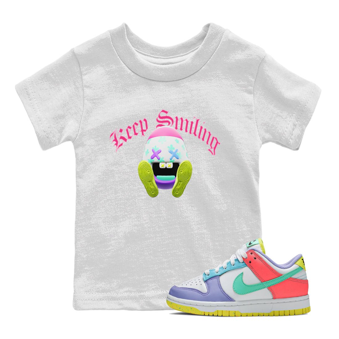 Dunk Easter Candy Sneaker Match Tees Keep Smiling Sneaker Tees Nike Easter Sneaker Release Tees Kids Shirts White 1