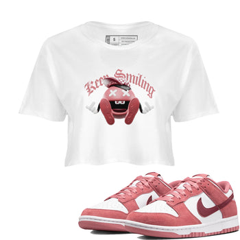 Dunk Valentines Day 2024 shirt to match jordans Keep Smiling sneaker tees Dunk Happy Valentines Day 2024 SNRT Sneaker Release Tees White 1 Crop T-Shirt