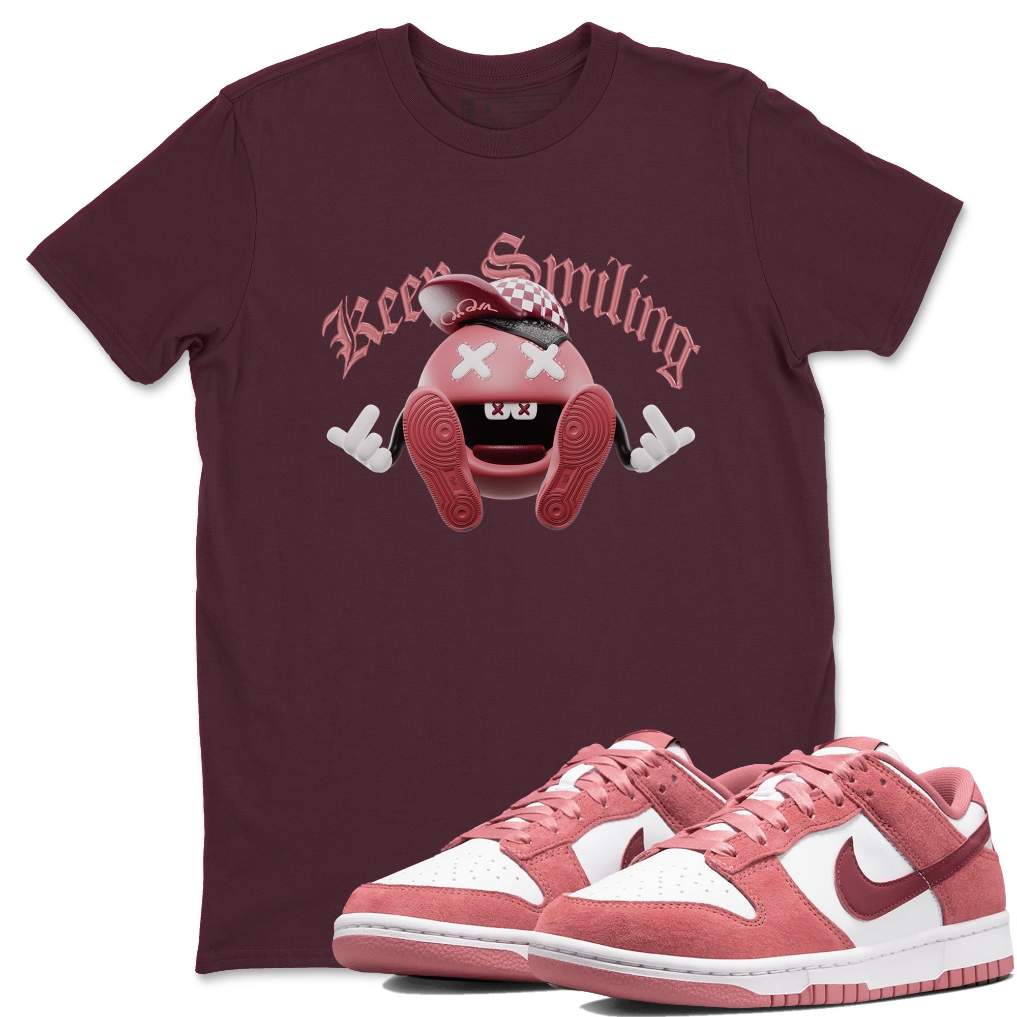 Dunk Valentines Day 2024 shirt to match jordans Keep Smiling sneaker tees Dunk Happy Valentines Day 2024 SNRT Sneaker Release Tees Unisex Maroon 1 T-Shirt