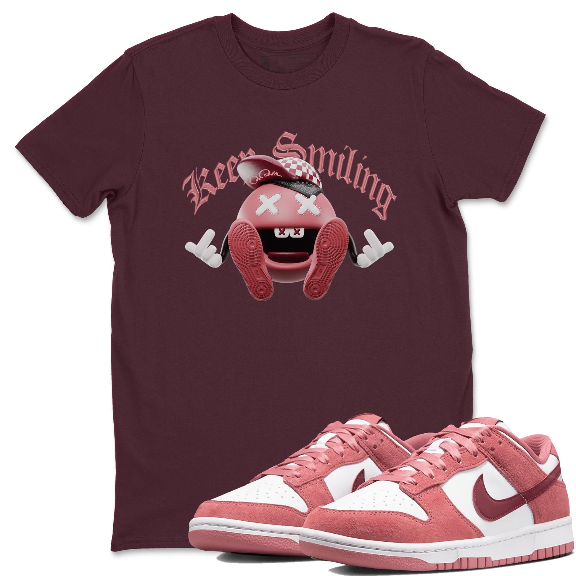 Dunk Valentines Day 2024 shirt to match jordans Keep Smiling sneaker tees Dunk Happy Valentines Day 2024 SNRT Sneaker Release Tees Unisex Maroon 1 T-Shirt